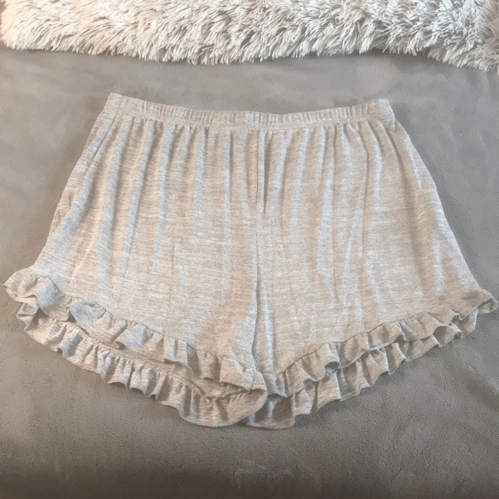 High Waisted Light Grey Stretchy Ruffled Shorts